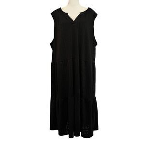 Croft & Barrow Women’s Dress 3X Split Neck Black Tiered Sleeveless Plus Size